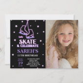 Foto Zwart Schaatsen Verjaardag Uitnodigingen (Voorkant)
