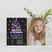 Foto Zwart Schaatsen Verjaardag Uitnodigingen (Staand voorkant)