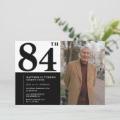 Foto zwart-wit 84e verjaardag uitnodiging (Staand voorkant)