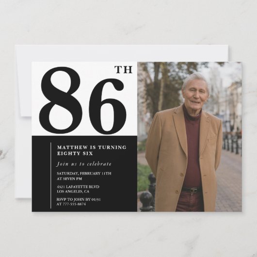 Foto zwart-wit 86e verjaardag uitnodiging (Voorkant)