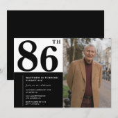 Foto zwart-wit 86e verjaardag uitnodiging (Voorkant / Achterkant)