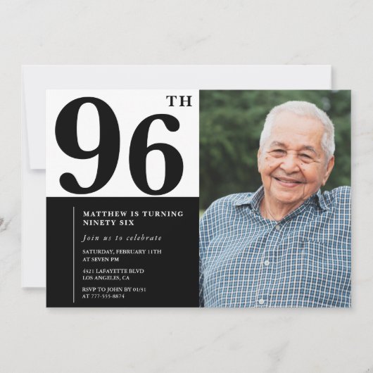 Foto zwart-wit 96e verjaardag uitnodiging (Voorkant)