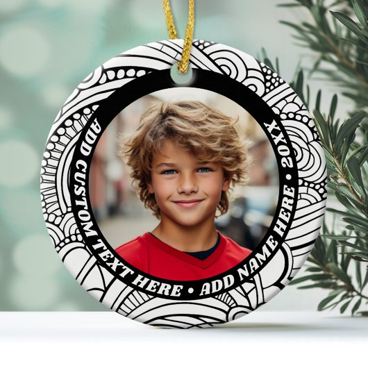 Foto - Zwart Wit Abstract Rand - Retro tekst Keramisch Ornament