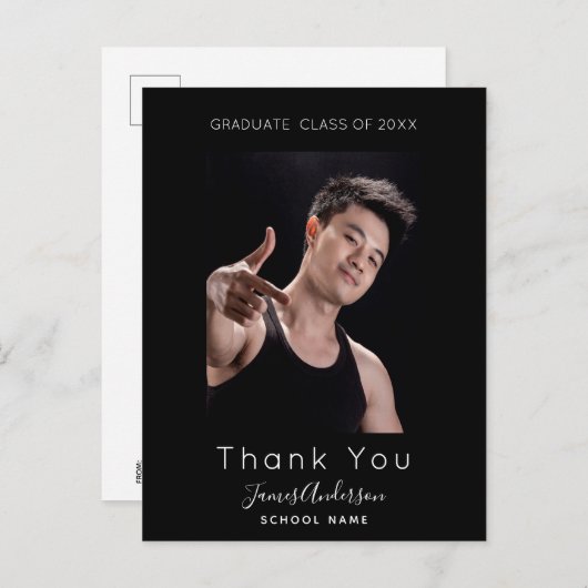 Foto zwart wit afstuderen dank u briefkaart (Voorkant / Achterkant)