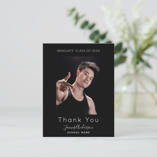 Foto zwart wit afstuderen dank u briefkaart (Staand voorkant)