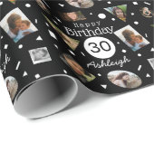 Foto Zwart Wit Confetti Naam 30e Verjaardag Cadeaupapier (Rol Hoek)