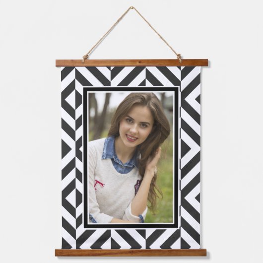 Foto Zwart & Wit Diamant Patroon Hangend Wandkleed (Voorkant)