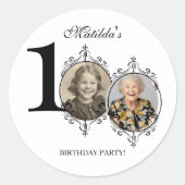 Foto Zwart Wit Elegant 100e Verjaardagsfeest Ronde Sticker (Voorkant)