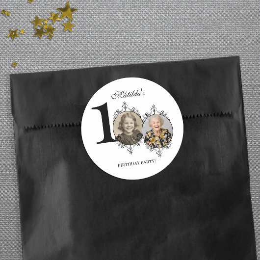 Foto Zwart Wit Elegant 100e Verjaardagsfeest Ronde Sticker