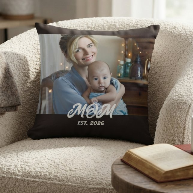Foto Zwart Wit Elegante Script Moeder Opgericht Kussen (Creator heeft geüpload)
