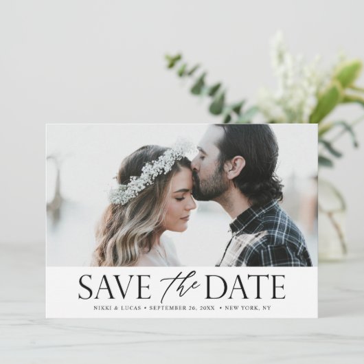 Foto zwart-wit, gemengde afbeelding save the date (Staand voorkant)