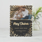 Foto Zwart Wit Goud Sneeuwsterren Plaid Feestdagenkaart (Staand voorkant)