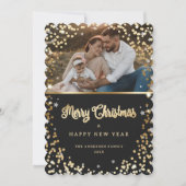 Foto Zwart Wit Goud Sneeuwsterren Plaid Feestdagenkaart (Voorkant)
