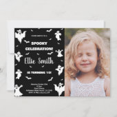Foto Zwart Wit Halloween Verjaardag Uitnodigingen (Voorkant)