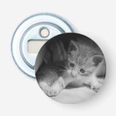 Foto zwart-wit Kitten Button Flesopener (Voorkant)