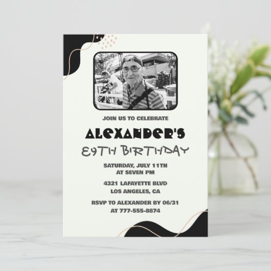 Foto Zwart Wit Mannen 89ste verjaardag Kaart (Staand voorkant)