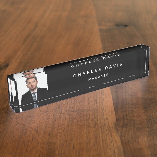 Foto zwart wit monogram minimalistisch naambordje (Zijkant)