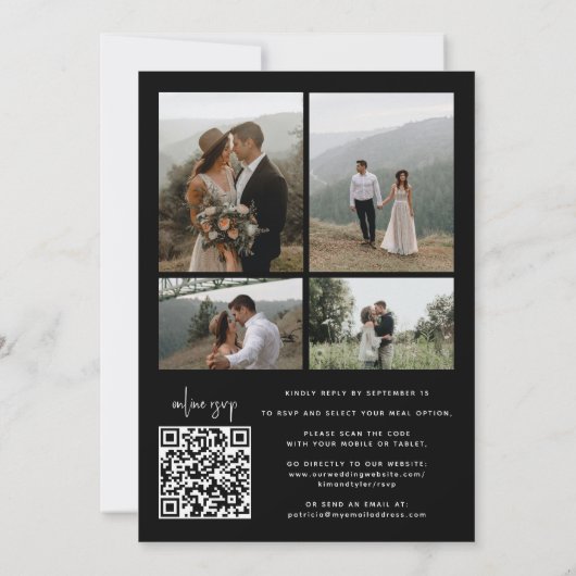 Foto zwart-wit QR code bruiloft Kaart (Achterkant)