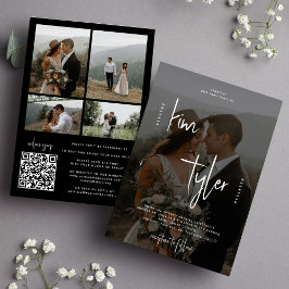 Foto zwart-wit QR-code bruiloft Kaart