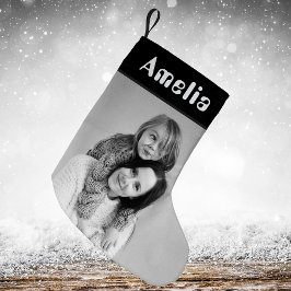 Foto Zwart Wit Rustiek Feestelijk Plaid Tartan Kleine Kerstsok