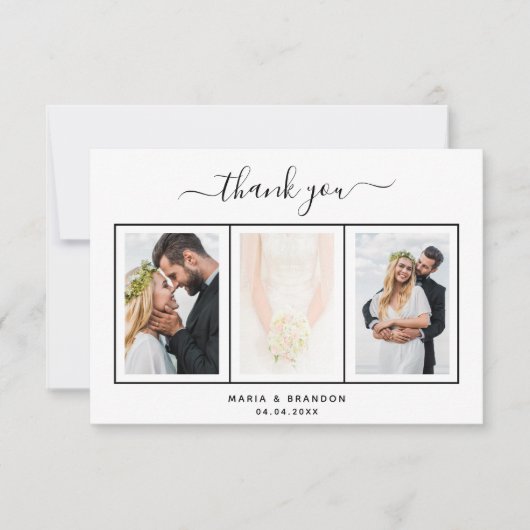 Foto zwart wit script bruiloft bedankkaart (Voorkant)