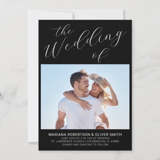 Foto Zwart Wit Script Bruiloft Kaart (Voorkant)