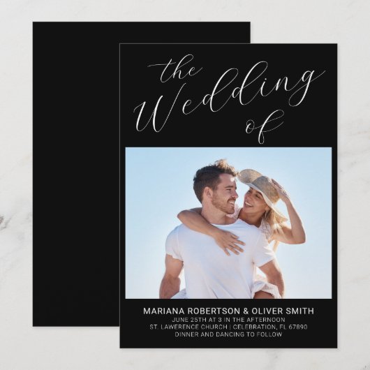 Foto Zwart Wit Script Bruiloft Kaart (Voorkant / Achterkant)