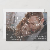 Foto zwart-wit script bruiloft opslaan van de datu magnetische uitnodiging (Voorkant)