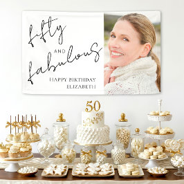 Foto Zwart Wit Script Vijftig Verjaardag Fabulous Spandoek
