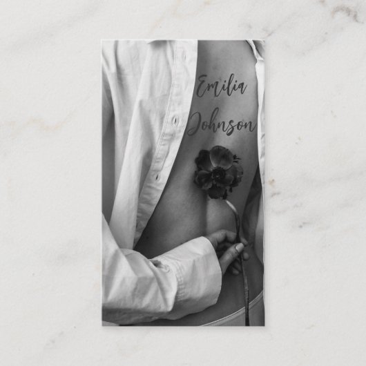 Foto Zwart & Wit Stijlvol Typografie Script Visitekaartje (Voorkant)