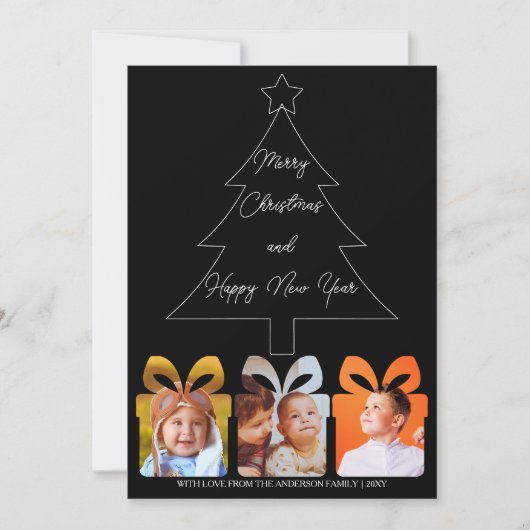 Foto Zwart & Wit Uniek Modern Vrolijk Kerstfeest Feestdagenkaart (Voorkant)