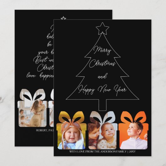 Foto Zwart & Wit Uniek Modern Vrolijk Kerstfeest Feestdagenkaart (Voorkant / Achterkant)