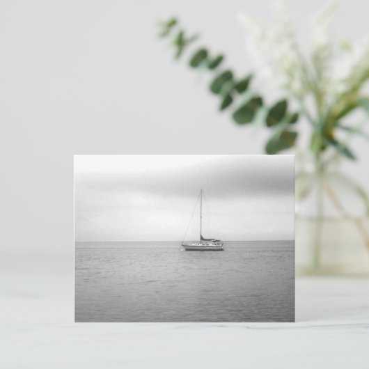 Foto zwart-wit zeilboot briefkaart (Staand voorkant)