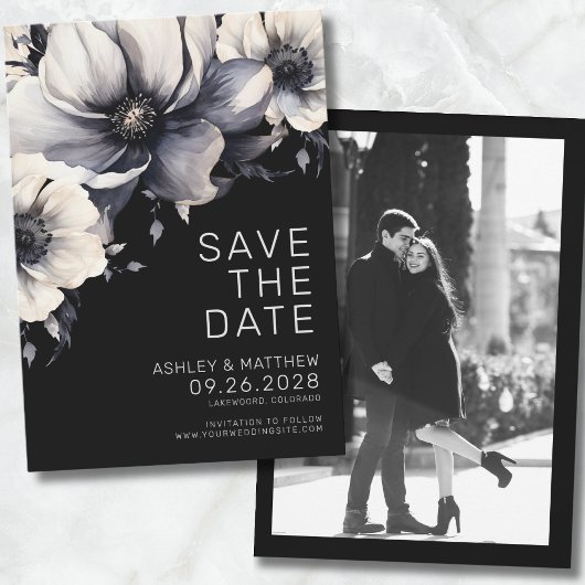 Foto Zwarte Bloemige Bruiloft Save The Date