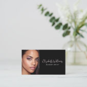 Foto Zwarte Blush Roze Script Make-up Artiest Mode Visitekaartje (Staand voorkant)