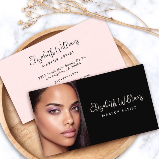 Foto Zwarte Blush Roze Script Make-up Artiest Mode Visitekaartje