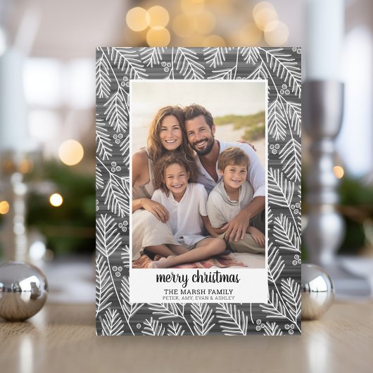 Foto - Zwarte dennenrand - script Prettig kerstfee Feestdagenkaart