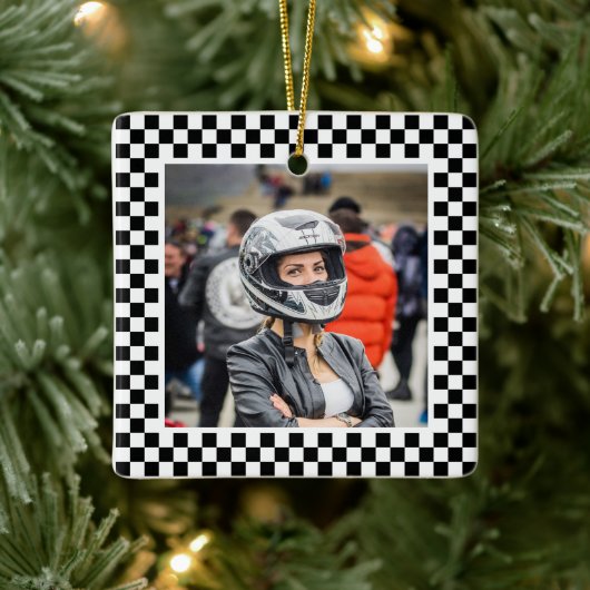 Foto: zwarte en witte cheques keramisch ornament (Boom)