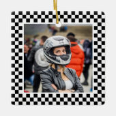 Foto: zwarte en witte cheques keramisch ornament (Voorkant)