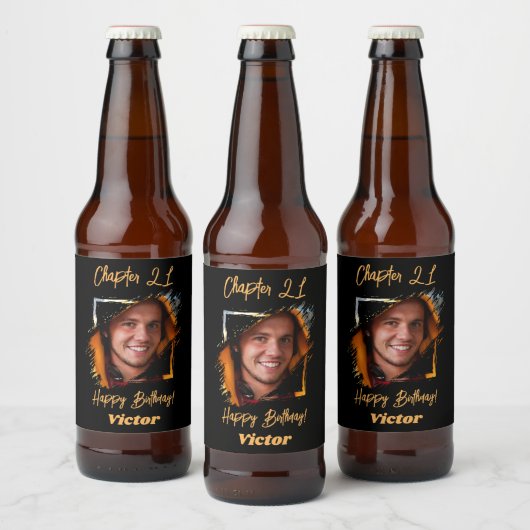 Foto zwarte foto 21ste verjaardag Hoofdstuk 21 Bier Etiket (Flessen)