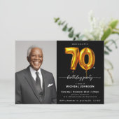 Foto Zwarte Goud 70ste Verjaardag Kaart (Staand voorkant)