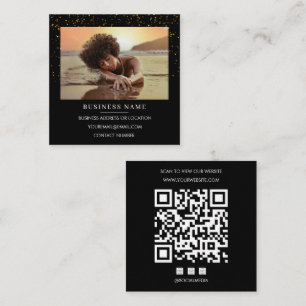 Foto Zwarte Gouden Glitter QR Code Sociale Media Vierkante Visitekaartje