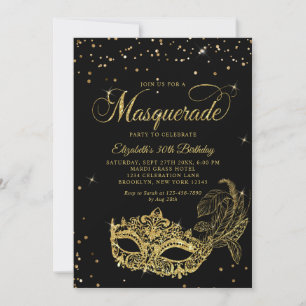 Foto Zwarte Gouden Glitters Maskerade Verjaardag Kaart