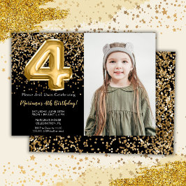 Foto Zwarte Gouden Kinderfeestje 4e Verjaardagsfee Kaart