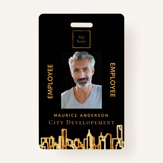 Foto: zwarte gouden logo City skyline Badge (Voorkant)
