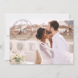 Foto, Zwarte Monogram Stempel Foto Overlay Trouwda Save The Date