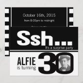 Foto: zwarte witte 30e verjaardag mannen uitnodigi kaart (Voorkant / Achterkant)