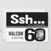 Foto: zwarte witte 60e verjaardag mannen uitnodigi kaart (Voorkant)