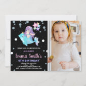 Foto Zwarte Zeemeermin Uitnodigingen met dolfijn (Voorkant)