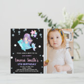 Foto Zwarte Zeemeermin Uitnodigingen met dolfijn (Staand voorkant)